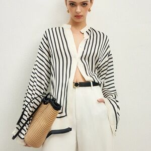 Commense Black and White Striped Blouse